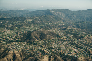 Aerial of suburban cul-de-sacs in the Stevenson Ranch community of Los Angeles County California.