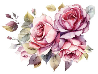 Rose Flowers ,Watercolor  Painting isolated on white  .AI generated Illustration.