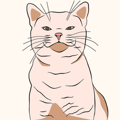 Illustration of a cat looking with its head slightly raised. Cat with pastel brown color