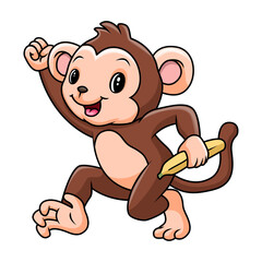 Obraz premium funny baby monkey holding banana