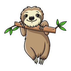 Obraz premium Cute funny sloth cartoon happy