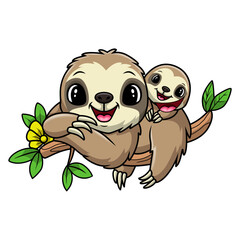 Cute funny sloth cartoon happy