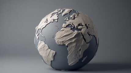 A world globe with a minimalist gray and white design on a solid gray background. Generative ai - obrazy, fototapety, plakaty