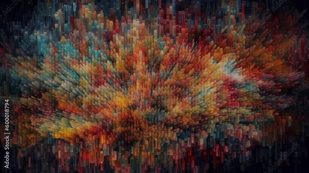 Poster An abstract painting with vibrant colors and varied shapes. Generative ai