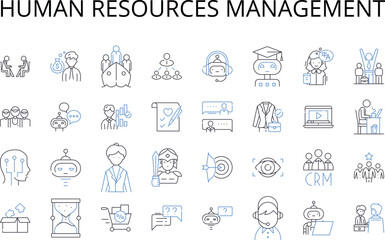 Human resources management line icons collection. Talent acquisition, Workforce planning, Employing staffing, Personnel development, Organizational behavior, Workforce optimization, Personnel