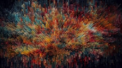 An abstract painting with vibrant colors and varied shapes. Generative ai