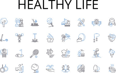 Healthy life line icons collection. Well-being, Optimal health, Wholesome living, Soundness, Fitness, Nutritious lifestyle, Robustness vector and linear illustration. Vitality,Balance,Blissful