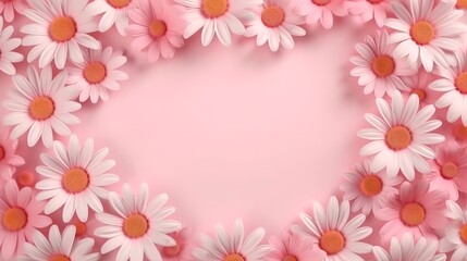 Fototapeta na wymiar A pink background with white and orange daisies. Generative ai