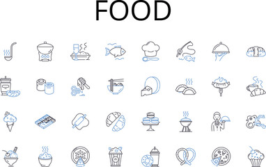 Food line icons collection. Beverage, Cuisine, Grub, Nourishment, Repast, Chow, Eats vector and linear illustration. Fare,Meal,Snacks outline signs set