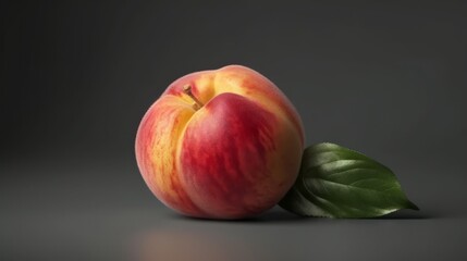 A vibrant red and yellow apple with a lush green leaf. Generative ai