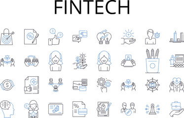 FinTech line icons collection. Digital banking, Financial technology, Electronic payment systems, Mobile banking, Online payment services, Digital currency, Blockchain technology vector and linear