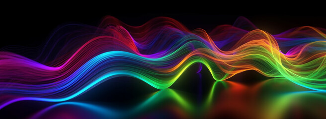abstract background with colorful waves on a black background. Generative Ai