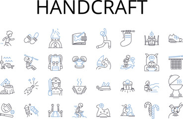 Handcraft line icons collection. Artisanal, Bespoke, Hand-made, Man-made, Home-baked, Tailor-made, Artistic vector and linear illustration. Hand-woven,Hand-sewn,Hand-picked outline signs set