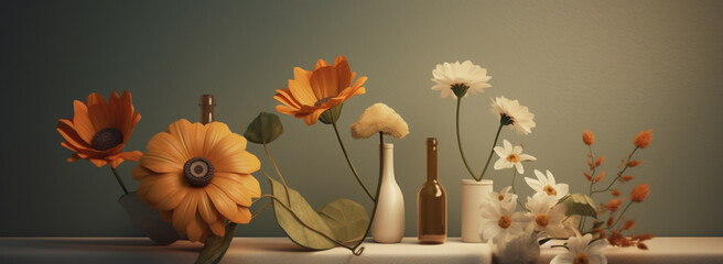flowers in vases on a table. Generative Ai