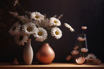 two vases with flowers on a table. Generative Ai