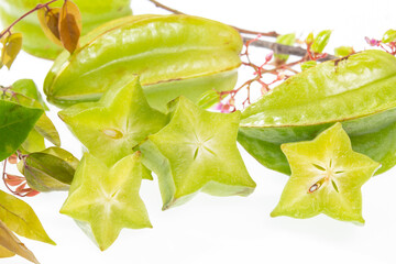 Star fruit or Carambola Green - Averrhoa Carambola; Photo On White Background