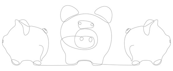 One continuous line of Piggy Banks. Thin Line Illustration vector concept. Contour Drawing Creative ideas.