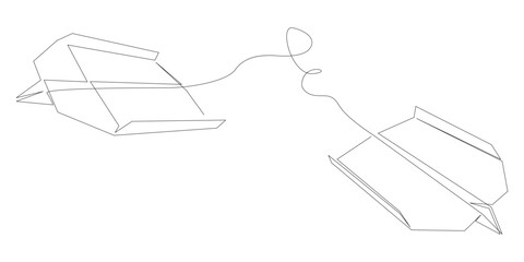One continuous line of Paper Airplanes. Thin Line Illustration vector concept. Contour Drawing Creative ideas.