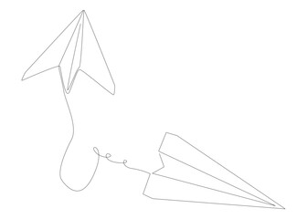 One continuous line of Paper Airplanes. Thin Line Illustration vector concept. Contour Drawing Creative ideas.