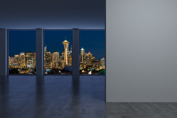 Downtown Seattle City Skyline Buildings from High Rise Window. Beautiful Expensive Real Estate...