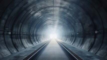 Fototapeta na wymiar A train passing through a dark tunnel with illuminated tracks. Generative ai