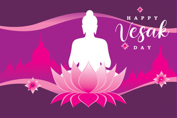 Happy Vesak day vector illustration. Meditation Buddha