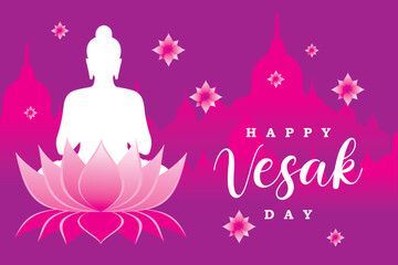 Happy Vesak day vector illustration. Meditation Buddha