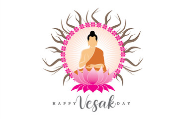 Happy Vesak day vector illustration. Meditation Buddha