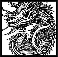 Dragon Line Art Ornament Vector Design