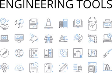 Engineering tools line icons collection. Scientific equipment, Technology devices, Computing machinery, Manufacturing instruments, Research gadgets, Construction materials, Lab apparatus vector and