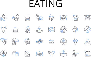 Eating line icons collection. Drinking, Feasting, Devouring, Noshing, Munching, Chomping, Grazing vector and linear illustration. Supping,Swallowing,Gobbling outline signs set