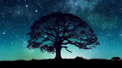 Obraz na płótnie Canvas A tree silhouette under a starry night sky. Generative ai