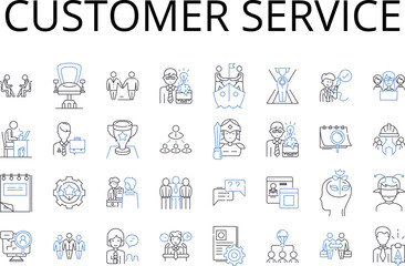 Customer service line icons collection. Client relations, Customer satisfaction, Consumer support, Guest experience, Patron assistance, Shopper service, Visitor support vector and linear illustration