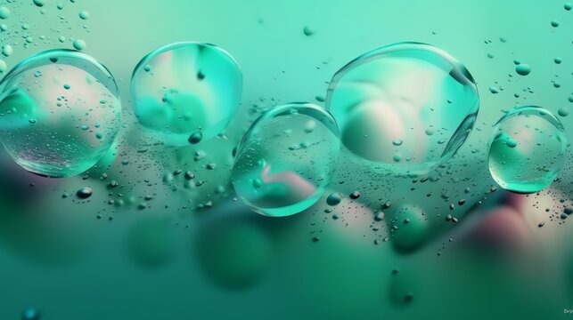 Bubbles on a green liquid surface. Generative ai