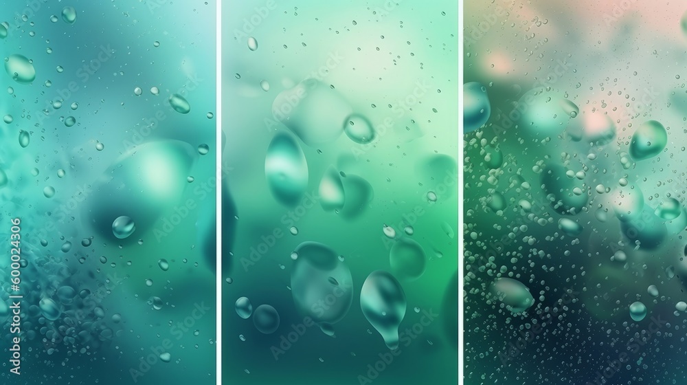 Poster Water droplets on a window in different shapes and sizes. Generative ai