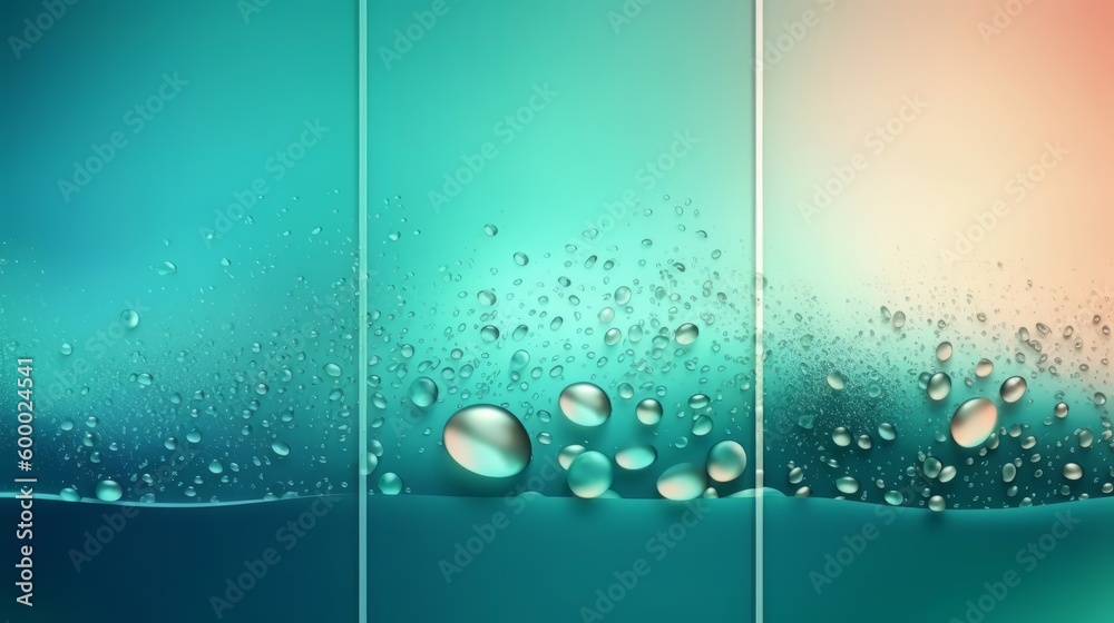 Poster Water droplets in different scenarios and angles. Generative ai