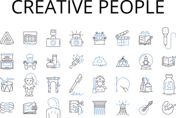 Creative people line icons collection. Innovative thinkers, Artistic minds, Original geniuses, Imaginative souls, Inventive individuals, Resourceful minds, Visionary creators vector and linear