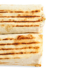 Tasty shawarma on white background