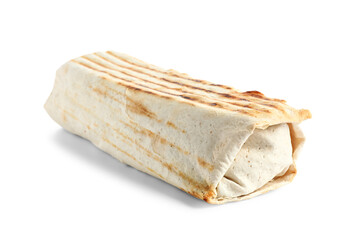 Tasty shawarma on white background