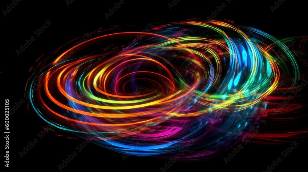 Poster Colorful lights on a dark background creating a vibrant and dynamic atmosphere. Generative ai