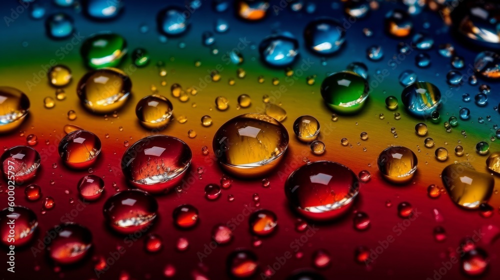 Aufkleber Colorful water droplets on a reflective surface creating a rainbow effect. Generative ai