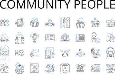 Community people line icons collection. Society individuals, Neighbourhood citizens, Team members, Group comrades, Public residents, Assembly attendees, Throng population vector and linear - obrazy, fototapety, plakaty