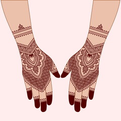 Henna mehndi mehendi mahendi design on two hands indian arabic asian culture illustration