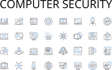 Computer security line icons collection. Data protection, Nerk safety, Access control, Information privacy, Cyber defense, Digital security, Online safety vector and linear illustration. Information