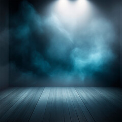 Dark blue fog wooden floor abstract background Generative AI