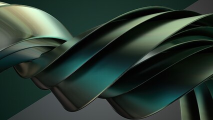 Green innovative plate with beautiful contemporary art engraving on bended metal abstract, Elegant and 3d rendering