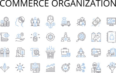 Commerce organization line icons collection. Business entity, Trading company, Financial institution, Merchandise corporation, Market establishment, Commercial enterprise, Sales outlet vector and