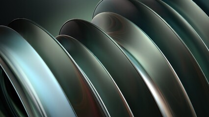 green bended and twisted metal plate with beautiful contemporary art sculpture abstract, Elegant and Modern 3d rendering
