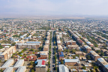 Aerial view of Armavir town on sunny summer day. Armavir Province, Armenia.