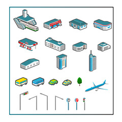 Desktop Office, Park, Gas station Building Icon Pack.